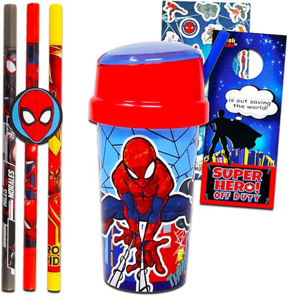 Spiderman Tumbler Cup Set for Kids - Bundle with Spiderman Cup with Lid Plus Spiderman Straws, Stickers, More | Spiderman Party Supplies for Kids, Toddlers