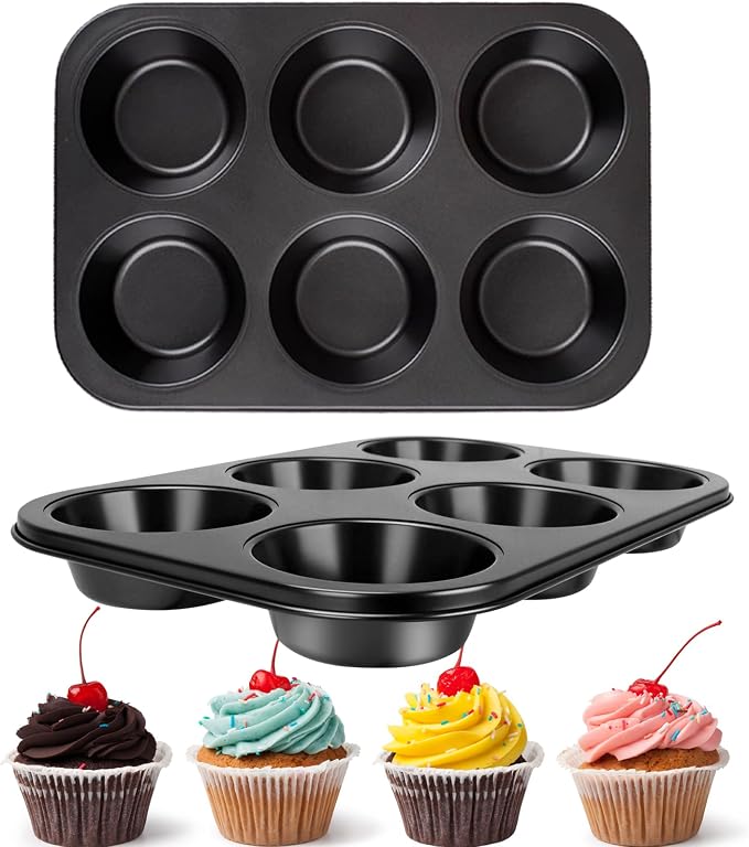 Jumbo Muffin Pan 6 Cup, 2-Pack Nonstick Extra Large Muffin Tin for Baking, Durable Non-Toxic Carbon Steel, 3.35'' Diameter, 1.6'' Muffin Mold, Jumbo Cup Design