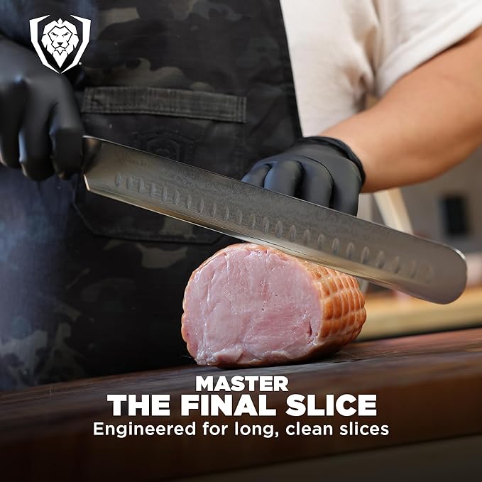 Dalstrong Carving Slicing Knife - 12 inch - Shogun Series ELITE - Granton Edge - Japanese AUS-10V Super Steel Kitchen Knife - Damascus - Vacuum Treated - Slicer Kitchen Knife - Sheath Included
