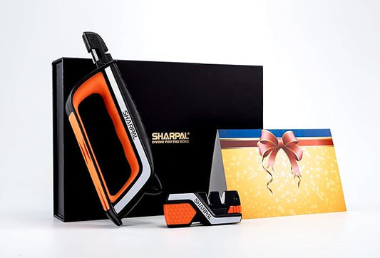 SHARPAL Pocket Knife Sharpener & Garden Tool Sharpener, Sharpening Straight and Serrated Knives, Lawn Mower Blade, Axe, Pruners, Shears, Scissors, Combo Gift Pack w/Greeting Card Fathers Day Gift