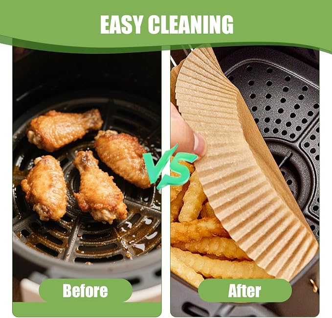 Air Fryer Paper Liners 125Pcs 8-inch Non stick and oil resistant round lined air fryer parchment paper easy to clean, durable, food grade - suitable for air fryers, ovens and microwaves (Round)