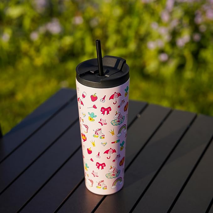 BJPKPK 22oz Insulated Tumbler With lid And Straw Stainless Steel Tumblers Travel Coffee Mug Reusable Thermal Cup,Unicorns