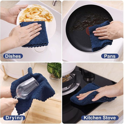 Homaxy 16 Pack Kitchen Cloths Dish Towels (10" x 10", Navy Blue), Super Soft and Absorbent Coral Velvet Dishcloths, Fast Drying No Lint Microfiber Cleaning Cloth