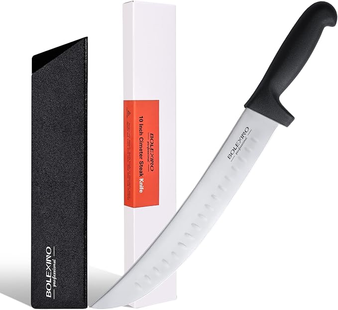 Curved Cimeter Knife 10 inch W/Comfortable Handle, Curved Butcher Knife For Meat Cutting, High Carbon Japanese Steel (10 inch new)
