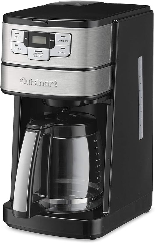Cuisinart Automatic Grind & Brew 12-Cup Coffee Maker with Blade Grinder, Programmable Coffee Machine Glass Carafe with 1-4 Cup Setting, Brew Pause, Grind-Off Option, DGB-400NAS, Black/Stainless Steel