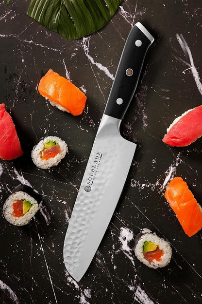 Santoku Knife 7 inch Blade - Origin Series - VG10 Japanese Damascus Steel - Razor Sharp - G10 Black Handle - Professional Full Tang Santoku Knife (Black), ORG-ST-BL-7