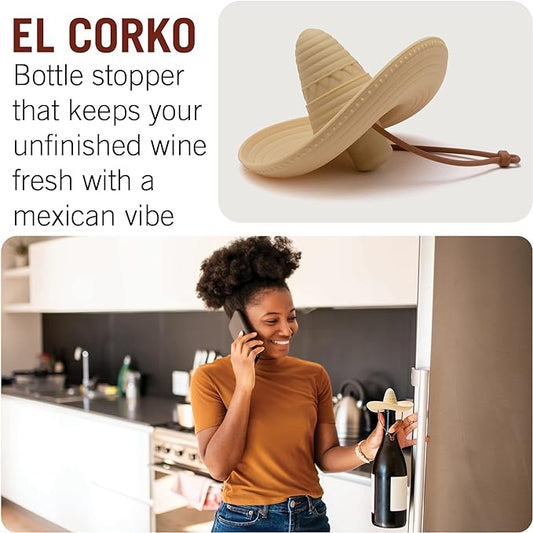 Elcorko Silicone Wine Stopper with Sombrero Design, Keeps Wine Fresh - Pack of 3