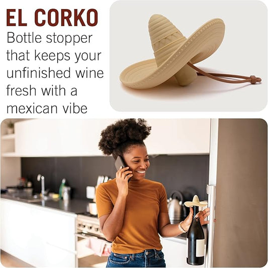 Silicone Wine Stopper/Fun Sombrero shaped cap seals bottle and keeps wine fresh/Cute Wine Accessories/ Kitchen Gadgets/el Corko Bottle Stopper by Monkey Business