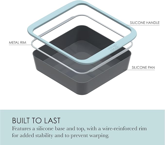 Chicago Metallic 8x8 Square Silicone Cake Pan, Blue - Nonstick Baking Pan for Brownies, Cakes and More, Wire-Reinforced Rim, Flexible, Oven Safe to 428F, Dishwasher Safe