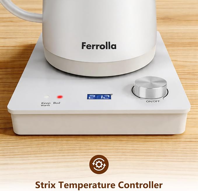 Electric Gooseneck Kettle White with Digit LED Display and Dial Control, Pour Over Kettle for Coffee & Tea, Hot Water Boiler, Stainless Steel Inner Lid & Bottom, 1300W, 0.8L