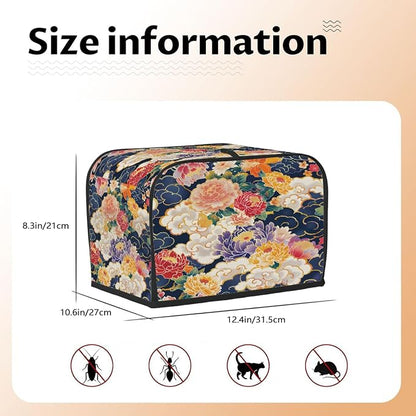 Flower Japanese Art Toaster Cover 4 Slice Wide Slot Washable Kitchen Appliance Covers Fingerprint Bread Machine Dust Cover Small Toaster Oven Accessories Covers Bread Maker Bag Women Gift