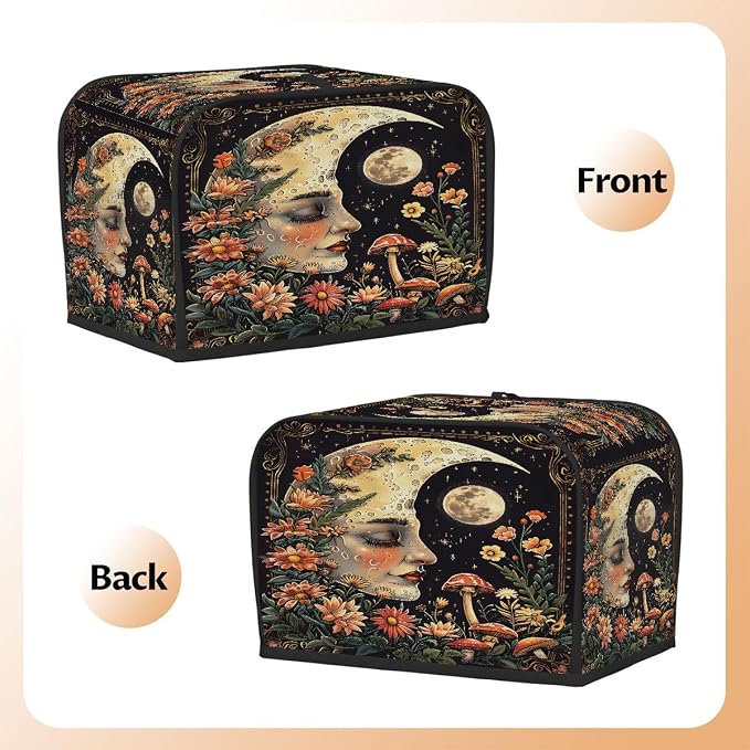 Moon Mushroom Toaster Cover 2 Slice Wide Slot Washable Toaster Covers | Face Flowers Dust and Fingerprint Protection Bread Maker Covers for Kitchen Accessories Decor Bakeware Women Gift