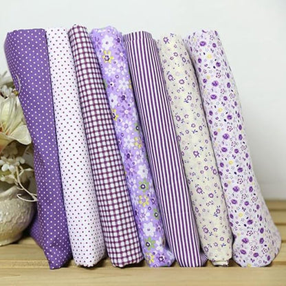 7Pcs Square Shape, Flower, Striped, Polka Dot Cotton Fabric Fabric for Sewing, 25x25cm Cotton Fabric Flower Polka Dot Bundle DIY Patchwork Quilt Cloth,Craft and Hobby Fabric (Purple)