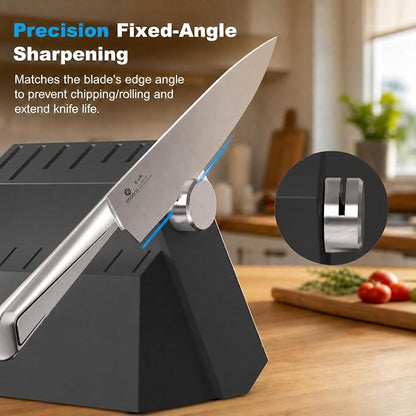 imarku 14-Piece Knife Set with Block, One Set for Meat, Fish, Veggies & Bread, Glides Through Every Cut, High Carbon Stainless Steel with Built-in Sharpener, Dishwasher Safe,Ergonomic Non-Slip Handle