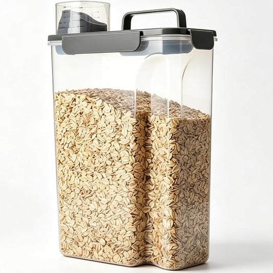 Komzon Rice Storage Containers, 20 LB Rice dispenser with Pouring Spout Large Bin for Flour, Pasta, Grain and Baking, Pet Dog Cat Bird Food Container Grey