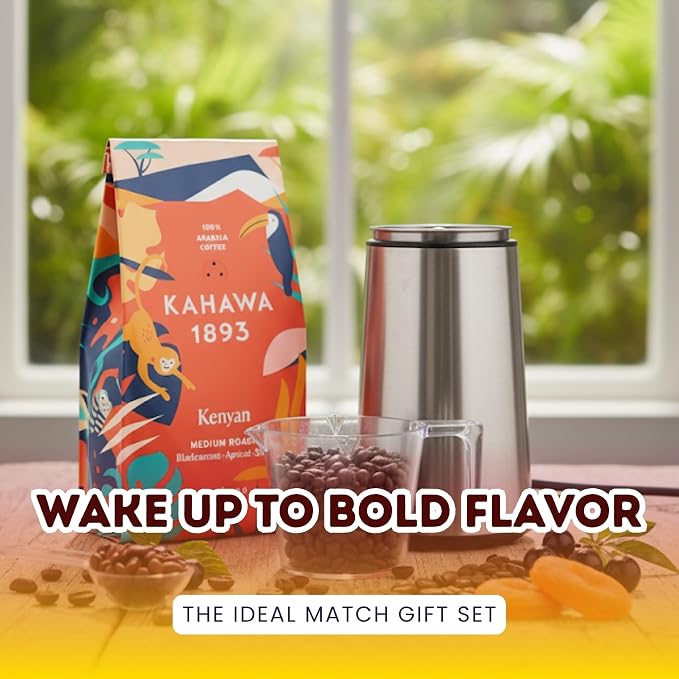 Kenya – 3x Kahawa 1893 Coffee Whole Bean Medium Kenyan 12 oz Bundle with Plastic Clear Measuring Cup – Balanced Medium Roast with Smooth Blackcurrant and Apricot Notes Gift Set (3 Items)