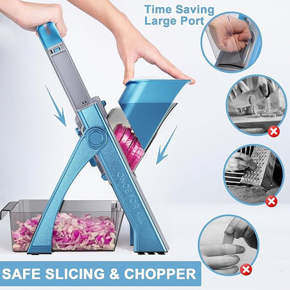 QYKIC Upgrade Safe Mandoline Slicer for Kitchen, Vegetable Chopper Slicer, Potato Slicer Thickness Adjuster, Veggie Onion Dicer for Quick Meal Prep