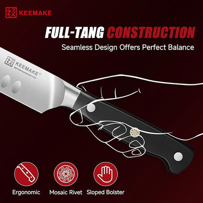 KEEMAKE Carving Knife Set with Sharpener, German High Carbon Steel, Ergonomic Full Tang Handle, Slicing & Boning Kitchen Knives for Meat Turkey BBQ and Brisket