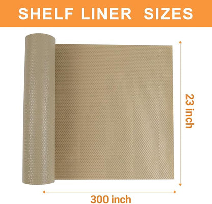 FLPMIX Shelf Liners for Kitchen Cabinets: 23 inch Wide Large Waterproof Under Sink Mat - Khaki Non-Adhesive Easy to Cut Drawer Liner for Pantry Shelves 23" W x 300" L