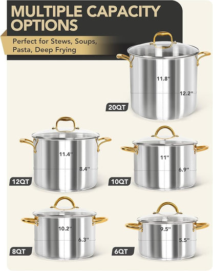 MICHELANGELO Stainless Steel Stock Pot with Lid - 12 Quart Soup Pot with Ergonomic Handle, Large Cooking Pots for StewSoup, Suitable for All Stoves