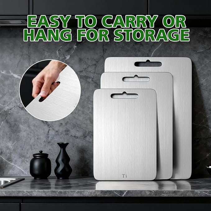 Titanium Cutting Board Cutting Boards for Kitchen Double Sided Pure Titanware Cutting Board Hygiene Durable Dishwasher Safe Food-Grade Metal Chopping Boards Non Toxic 3 PCS