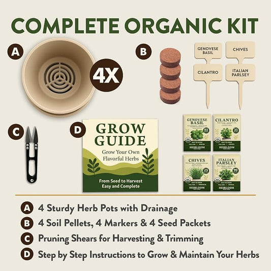 HOME GROWN Indoor Organic Herb Garden Kit, Unique Valentines Day Gift for Adults, Men, & Women,Grow 4 Herb Seeds for Kitchen Window Garden,Beginner DIY Hobby Gardening for Plant Lovers, Mom & Dad
