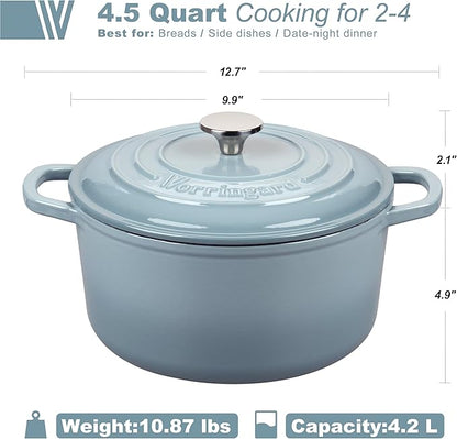 VORRINGARD Enameled Cast Iron Dutch Oven Pot with Lid, for Sourdough Bread Baking, Round Dutch Ovens, 4.5 Quart, Sea Salt