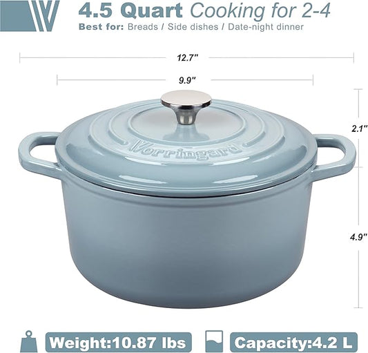 VORRINGARD Enameled Cast Iron Dutch Oven Pot with Lid, for Sourdough Bread Baking, Round Dutch Ovens, 4.5 Quart, Sea Salt
