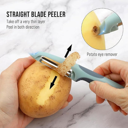 Julienne Peeler Vegetable Peeler -Y Carrot Shredder Julienne Slicer with 4.8'' Long Silicone Handle -Potato Peeler Swivel Peeler for Kitchen, Set of 2 Blue