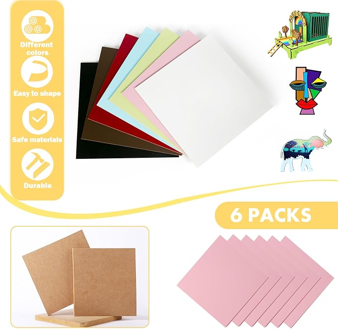 6 Pack Colored MDF Boards for Laser Engraving, 12x12x1/8 (3mm) Unfinished Fiberboard for Laser Cutting, DIY Craft Projects, Home Decor, Sign Making, Woodworking (Pink)