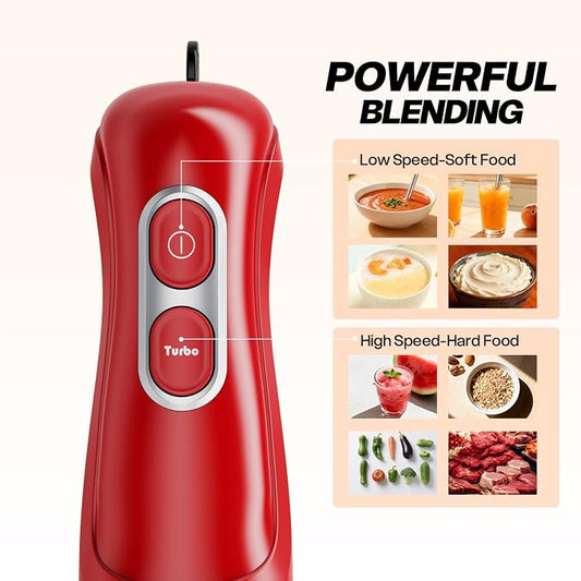 Turelar Immersion Blender Handheld, Corded Electric Blenders Portable Stick Mixer with 2 Mixing Speed and Stainless Steel Blades Emulsifier for Effortless Blending Soup, Smoothies, Puree or Baby Food