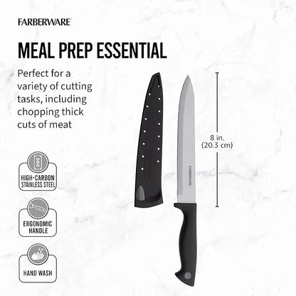Farberware Edgekeeper 8-Inch Slicing Knife with Self-Sharpening Blade Cover, High Carbon-Stainless Steel Kitchen Knife with Ergonomic Handle, Razor-Sharp Knife, Black