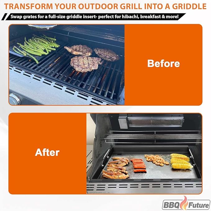 Full Size Griddle Insert for Weber Summit 400 Series E/S 450 440 460 470 Gas Grills With Smoker Box, Heavy Duty Flat Top with Spatula Set for Weber Grill Replacement Parts 67550