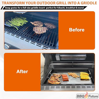 Full Size Griddle Insert for Weber Summit 400 Series E/S 450 440 460 470 Gas Grills With Smoker Box, Heavy Duty Flat Top with Spatula Set for Weber Grill Replacement Parts 67550