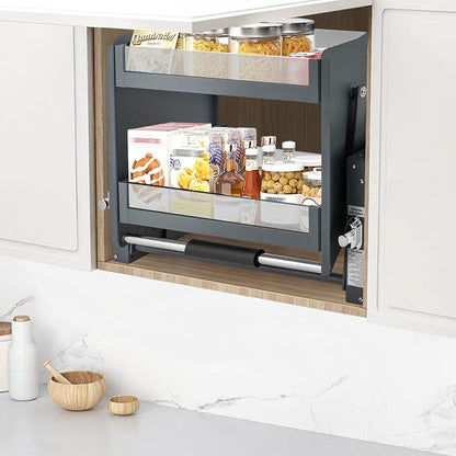 Pull Down Cabinet Organizer, 2-Tier Pull Down Shelf, Heavy-Duty Pull Down Spice Rack, Upper Kitchen Wall Cabinet Storage Organizer, for Kitchen Appliance(24inch Cabinet) (style1)