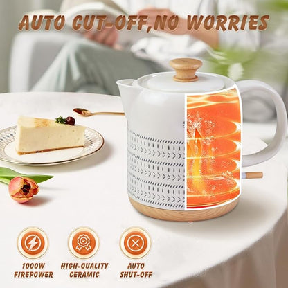 Ceramic Electric Kettle 1 Quarts, Hot Water Boiler Electric Kettles, Tea Pot with LED Light, Boil Dry Protection, Short Spout 1000W Fast Boil, Automatic Shut-off
