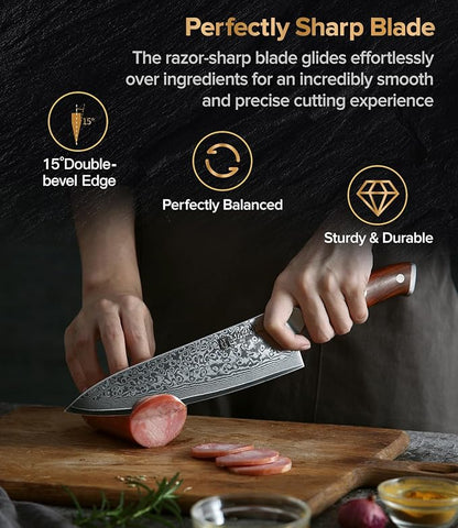 XINZUO Chef Knife 8.3 Inch, VG-10 Super Stainless Steel Gyuto Knife for Professional Chefs and Home Cooking, Ultra Sharp Kitchen Knife with Rosewood Handle - Yu Series