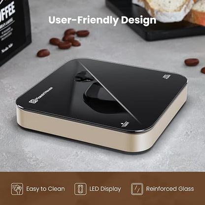 Maestri House S2 Espresso Coffee Scale with Timer, USB-C Rechargeable 2kg/0.1g Precision Shot Scale, Digital Scale for Espresso Brewing(Black & Gold)