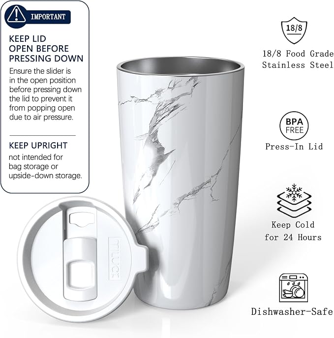 TILUCK 20 oz Insulated Tumbler with BPA-Free Lid, Stainless Steel Vacuum Travel Coffee Mug, Double Wall Coffee Tumbler（20oz，Marble）