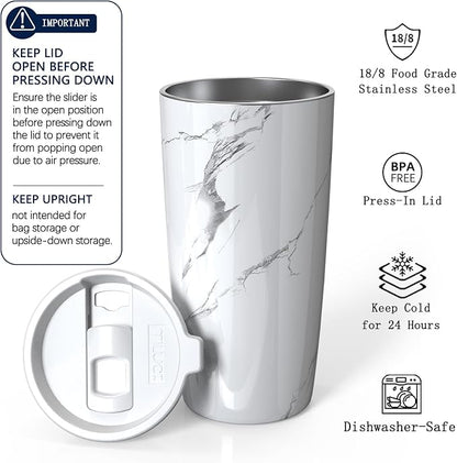 TILUCK 20 oz Insulated Tumbler with BPA-Free Lid, Stainless Steel Vacuum Travel Coffee Mug, Double Wall Coffee Tumbler（20oz，Marble）