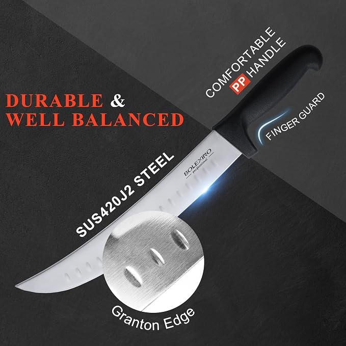 Curved Cimeter Knife 10 inch W/Comfortable Handle, Curved Butcher Knife For Meat Cutting, High Carbon Japanese Steel (10 inch new)