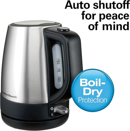 Hamilton Beach Electric Tea Kettle, Water Boiler & Heater, 1 L, Cordless, Auto-Shutoff & Boil-Dry Protection, Stainless Steel (40998)