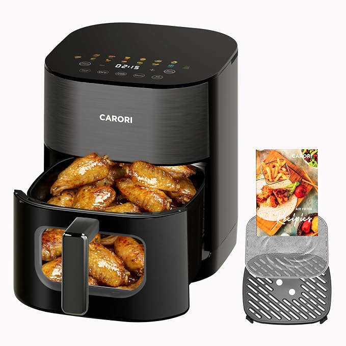 6Qt Air Fryer 14-in-1 with Viewing Window, Large Capacity, 392℉ Max Crisp, No Flipping Dual Heating, 1700W Fast Even Cooking, Nonstick Dishwasher Safe Basket, Bake Roast Dehydrate Reheat