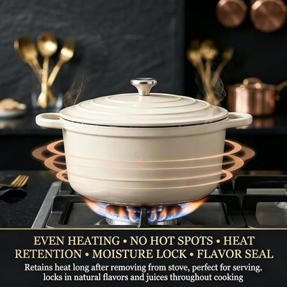 Nonstick Enameled Cast Iron Cookware Set - 8 Piece Pots and Pans with Lid, Frying Pan, Skillet, Dutch Oven Set for All Stovetops, Ideal for Sourdough Bread Baking, Cream White