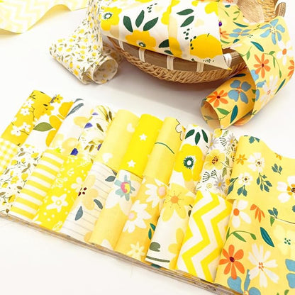 40 Pcs Jelly Roll Fabric Strips for Quilting, Sewing Supplies & DIY Crafts-2.6 Inch Precut Cotton Fabric Bundles Floral Patchwork Yellow
