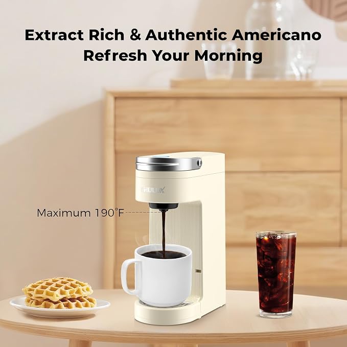 CHULUX Compact Single Cup Coffee Maker for K Cup Pod, Auto Shut-Off, Cream