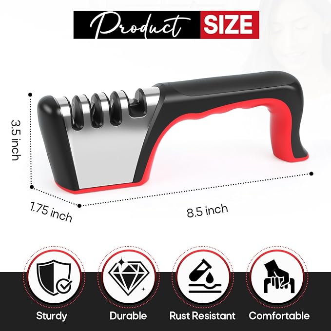 4-in-1 Knife Sharpener, Sturdy Manual Knife Sharpeners for Kitchen Knives, Professional Ergonomic Knife Sharpening Kit with 4 Stage Sharpening Slots, Portable Knife Sharpener for Knives, Scissors