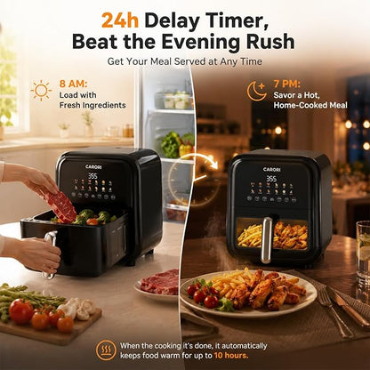 CARORI 7.5 Qt Air Fryer with Viewing Window, 12 Presets and DIY Mode, 1700W, Large Nonstick Dishwasher-Safe Basket, Air Fry, Bake, Roast, Reheat, Dehydrate, Black