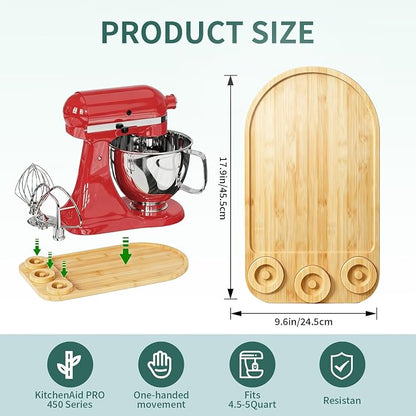 2-in-1 Mixer Sliding Mat with Attachment Storage for KitchenAid Stand Mixer, Bamboo Mixer Slider Pad for KitchenAid 4.5-5 Qt Tilt-Head Mixer, Easy Move & Protect Countertop, Hold 3 Mixer Attachments