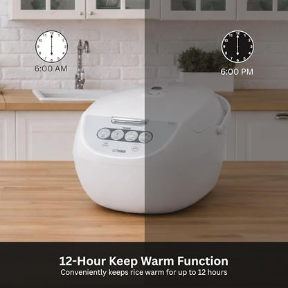 TIGER JBV-A10U 5.5-Cup (Uncooked) Micom Rice Cooker and Warmer with Tacook Food Steamer Cooking Tray Technology, White